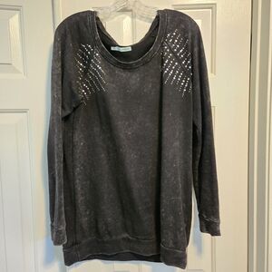 Embellished Distressed Black Sweatshirt